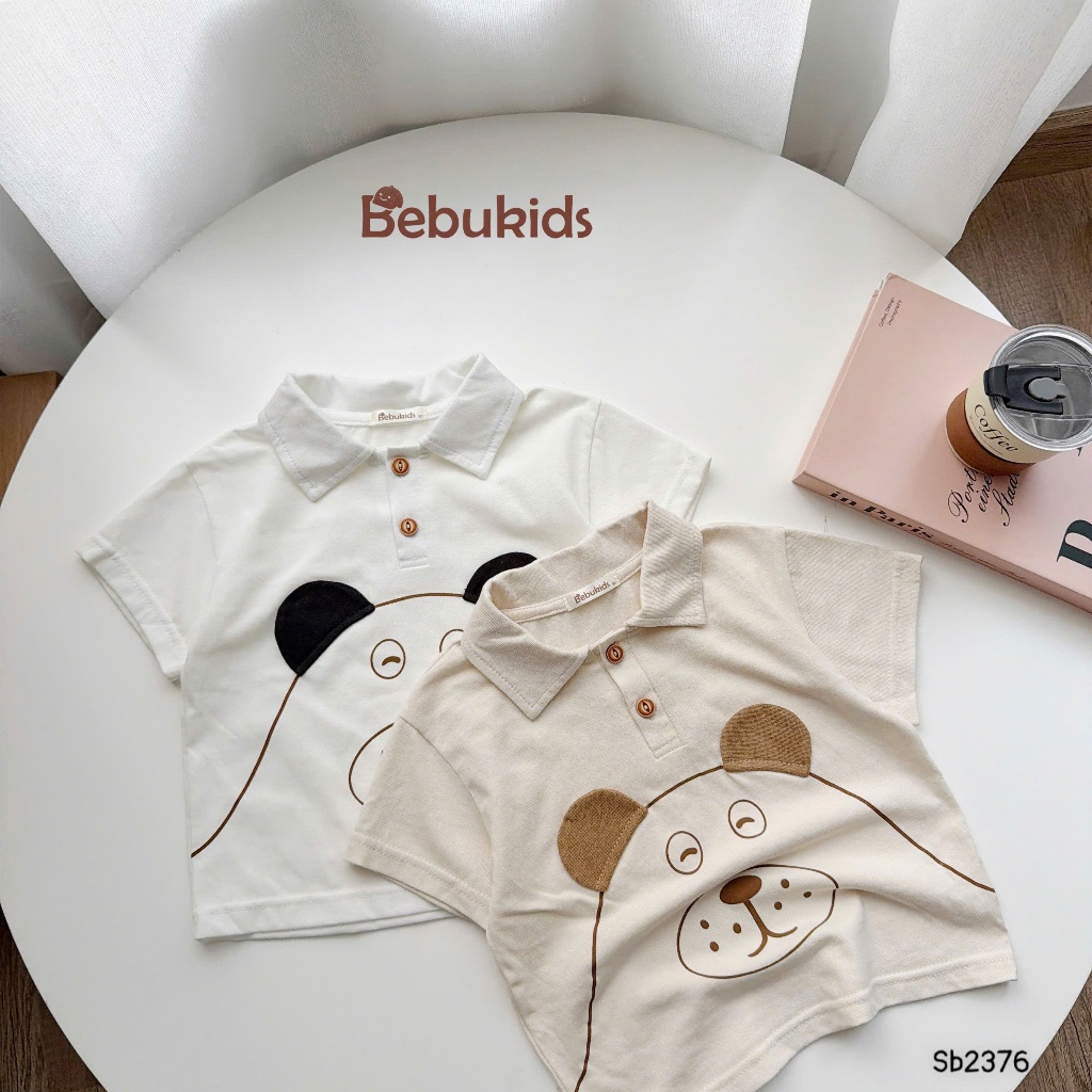 Set polo cộc tay Bebukids họa tiết in chú gấu ngộ nghĩnh cho bé trai 8-21kg
