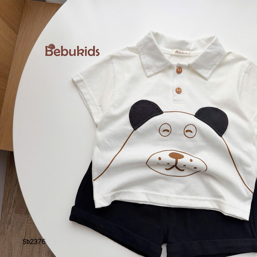 Set polo cộc tay Bebukids họa tiết in chú gấu ngộ nghĩnh cho bé trai 8-21kg
