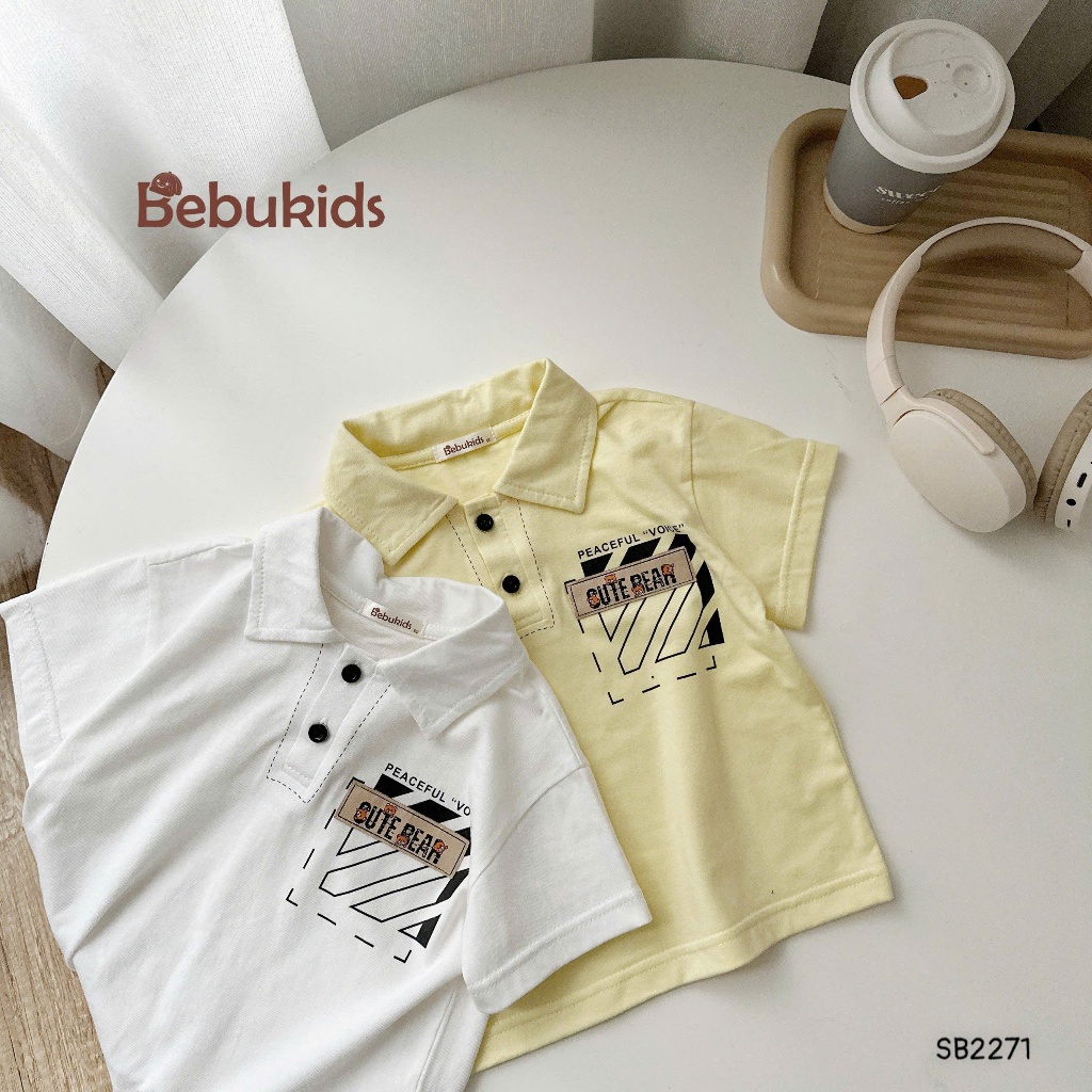 Set polo cộc tay Cute Bear Bebukids chất liệu cotton 2 chiều co giãn tốt cho bé trai 8-21kg