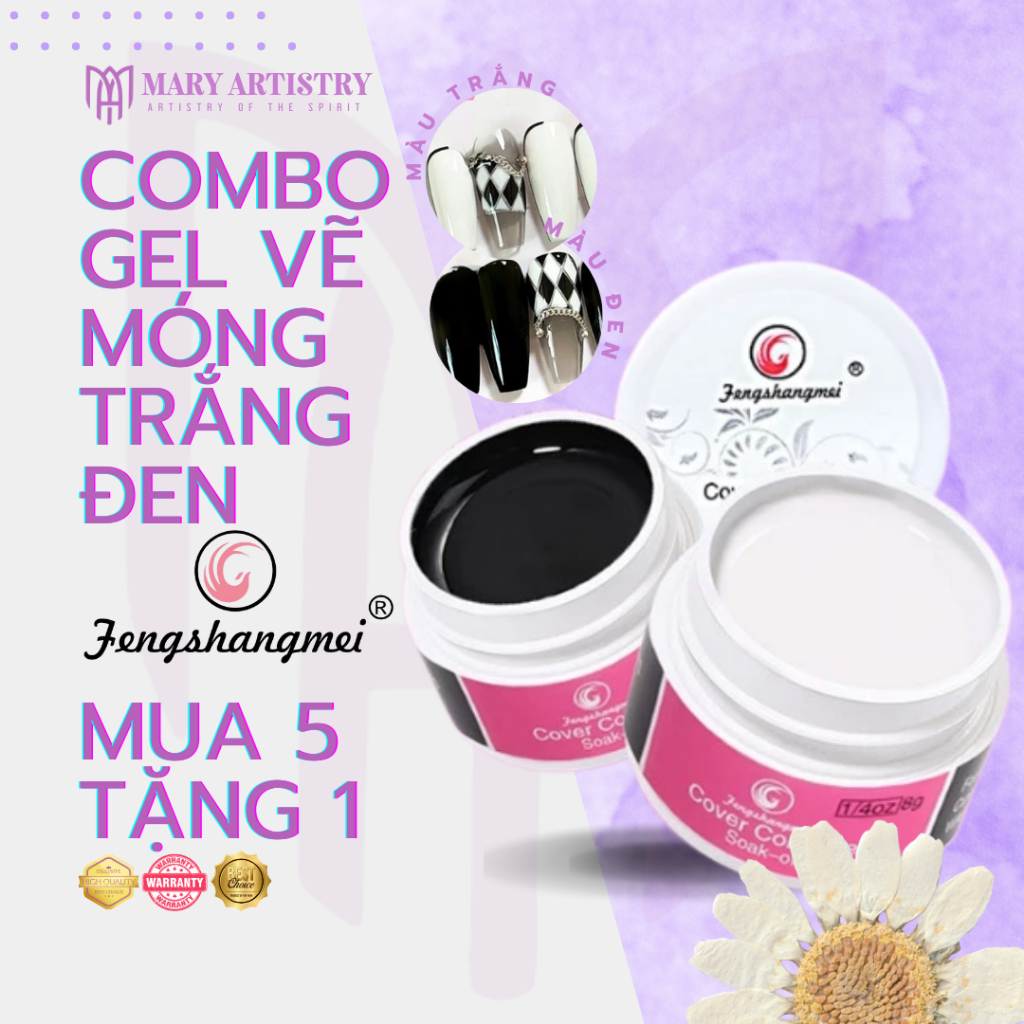 [Mua5Tặng 1] Gel Vẽ Móng Trắng Đen Fengshangmei Cao Cấp - Trang Trí, Vẽ Sọc Caro - Chất Mịn, Đặc 8g