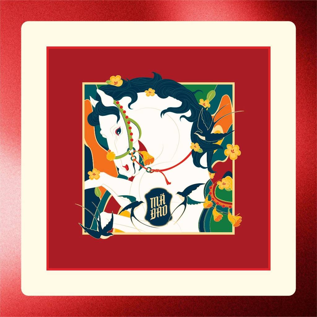 Khăn Bandana Tết Mã Đáo Nguyên Sắc – Khăn Lụa Vuông Trang Trí & Quà Tặng Tết 2026
