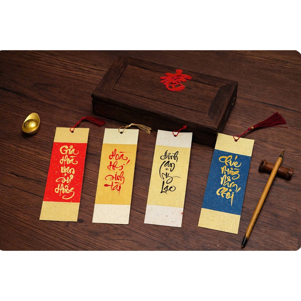 Thẻ viết thư pháp, thẻ nhuộm sáp viết chữ trang trí viết tay thủ công sáng tạo 1 tập 10 thẻ kích thước 7x21cm ( khônng c
