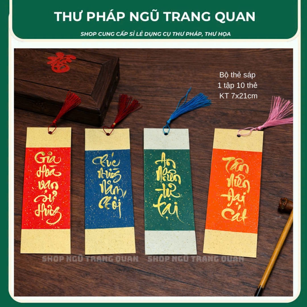 Thẻ viết thư pháp, thẻ nhuộm sáp viết chữ trang trí viết tay thủ công sáng tạo 1 tập 10 thẻ kích thước 7x21cm ( khônng c