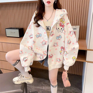 Hot Trendy  Áo Hoodie Zip Nỉ 3D Hello Kitty - Áo khoác Nỉ Dáng Rộng Unisex Nữ Thời Trang