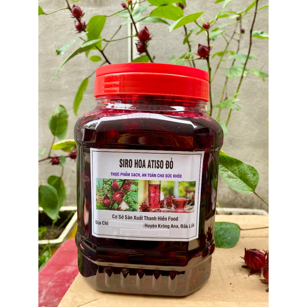 Siro hoa Atiso đỏ 1 kg( có kèm bông), Hoa Atiso đỏ Đà Lạt ngâm đường phèn đậm đặc.