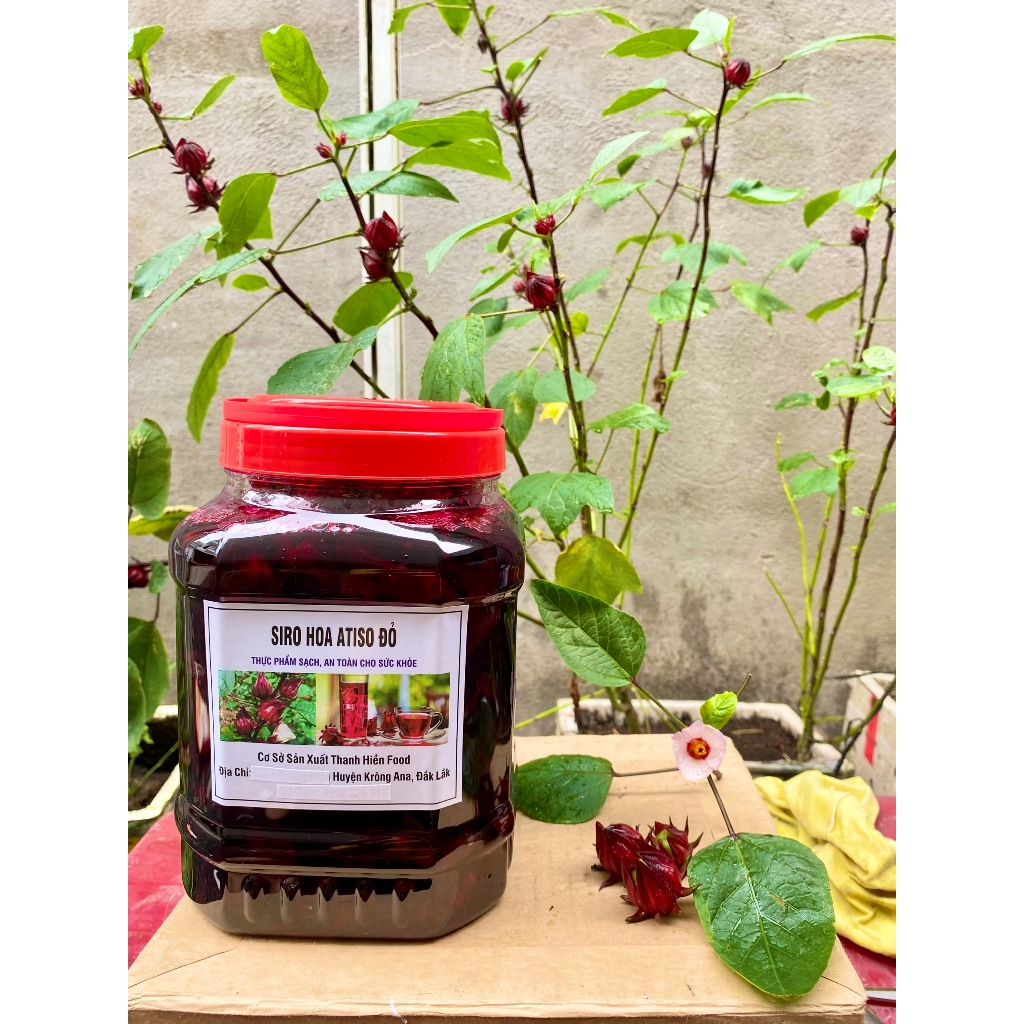 Siro hoa Atiso đỏ 1 kg( có kèm bông), Hoa Atiso đỏ Đà Lạt ngâm đường phèn đậm đặc.