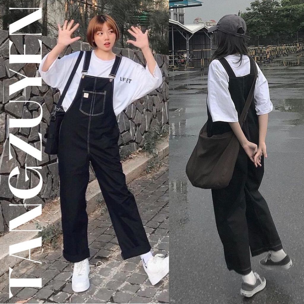 Quần Yếm Chỉ Nổi,Yếm nữ ống rộng chất liệu kaki đường chỉ nổi độc đáo phong cách Q027