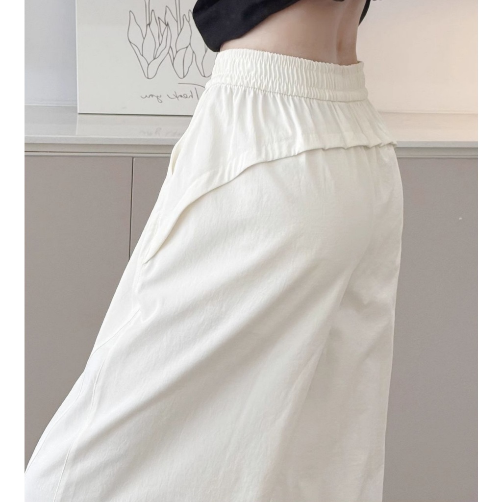 Quần ống rộng nam nữ suông viền sau chất gió có chốt gấu cạp chun đen trắng Quần dài basic đi học đi chơi trẻ T1389G