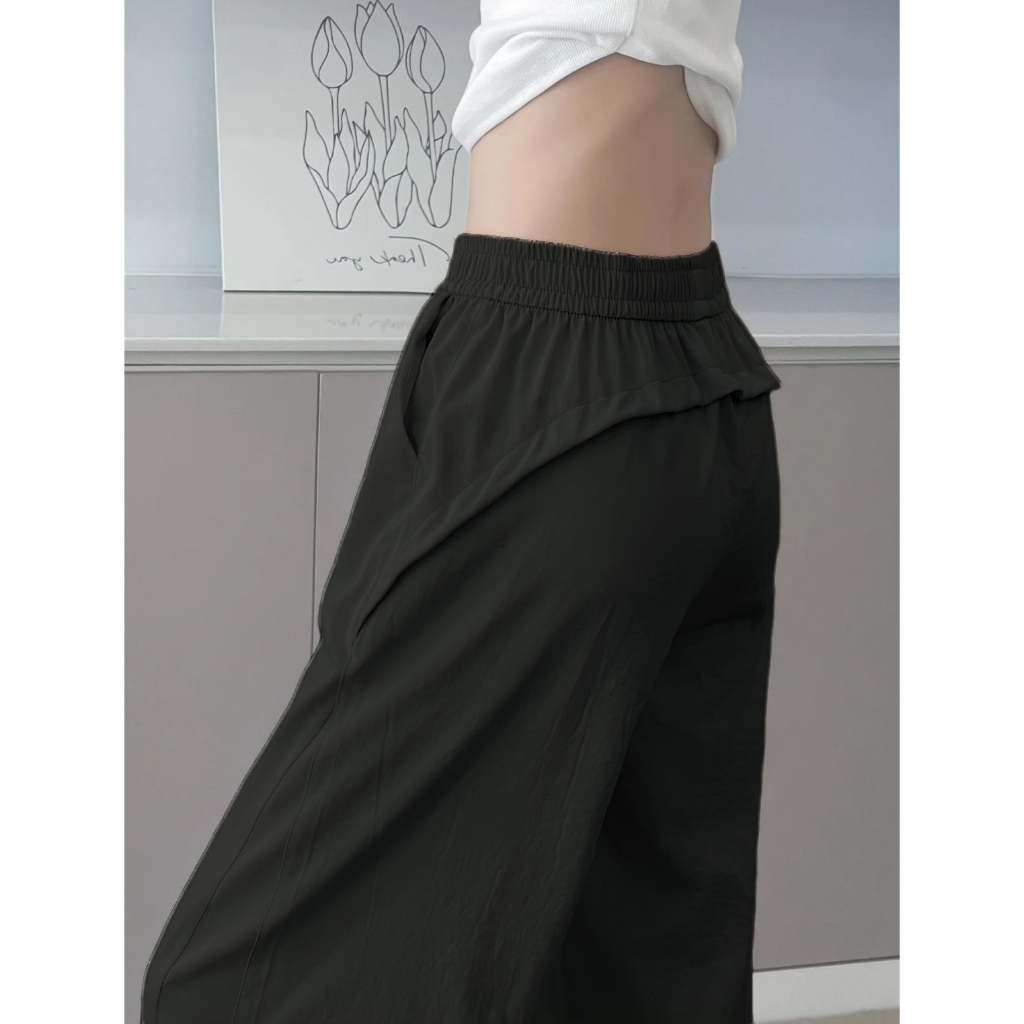 Quần ống rộng nam nữ suông viền sau chất gió có chốt gấu cạp chun đen trắng Quần dài basic đi học đi chơi trẻ T1389G