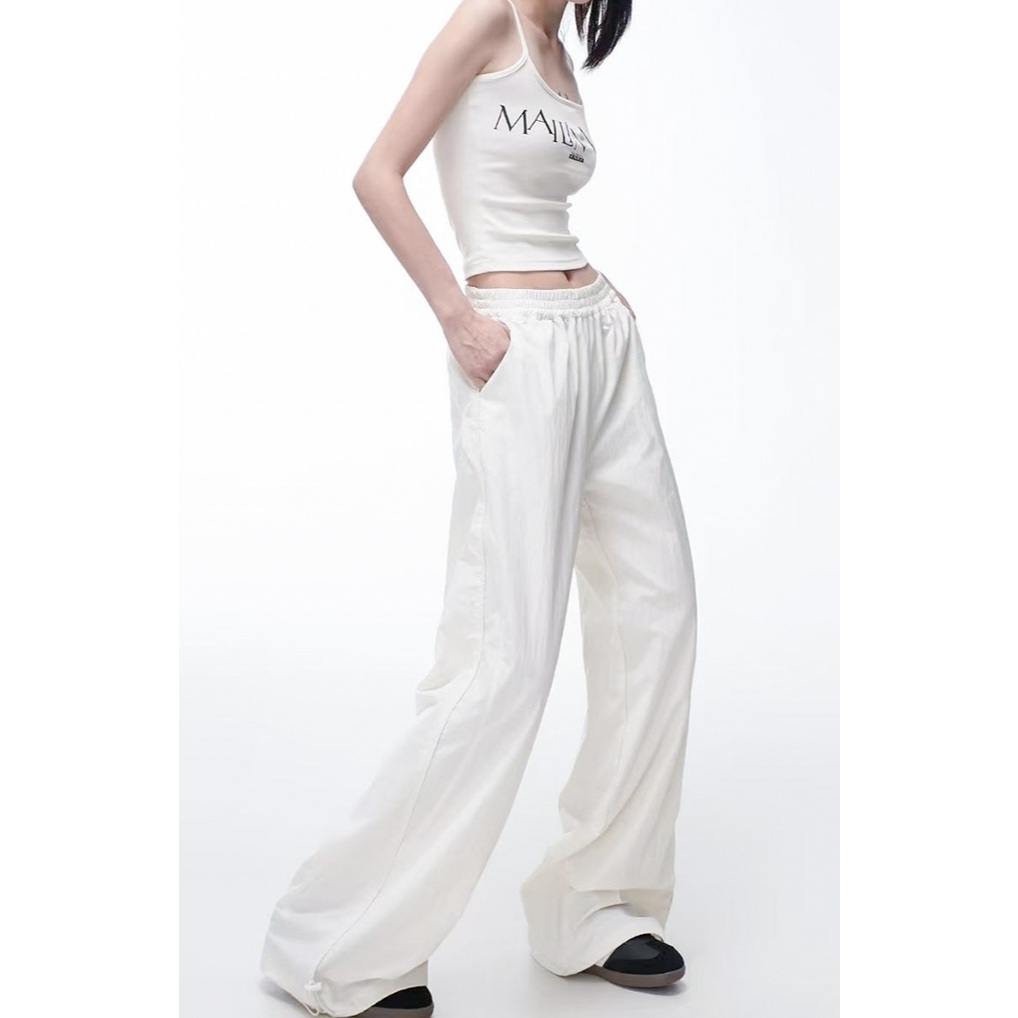 Quần ống rộng nam nữ suông viền sau chất gió có chốt gấu cạp chun đen trắng Quần dài basic đi học đi chơi trẻ T1389G