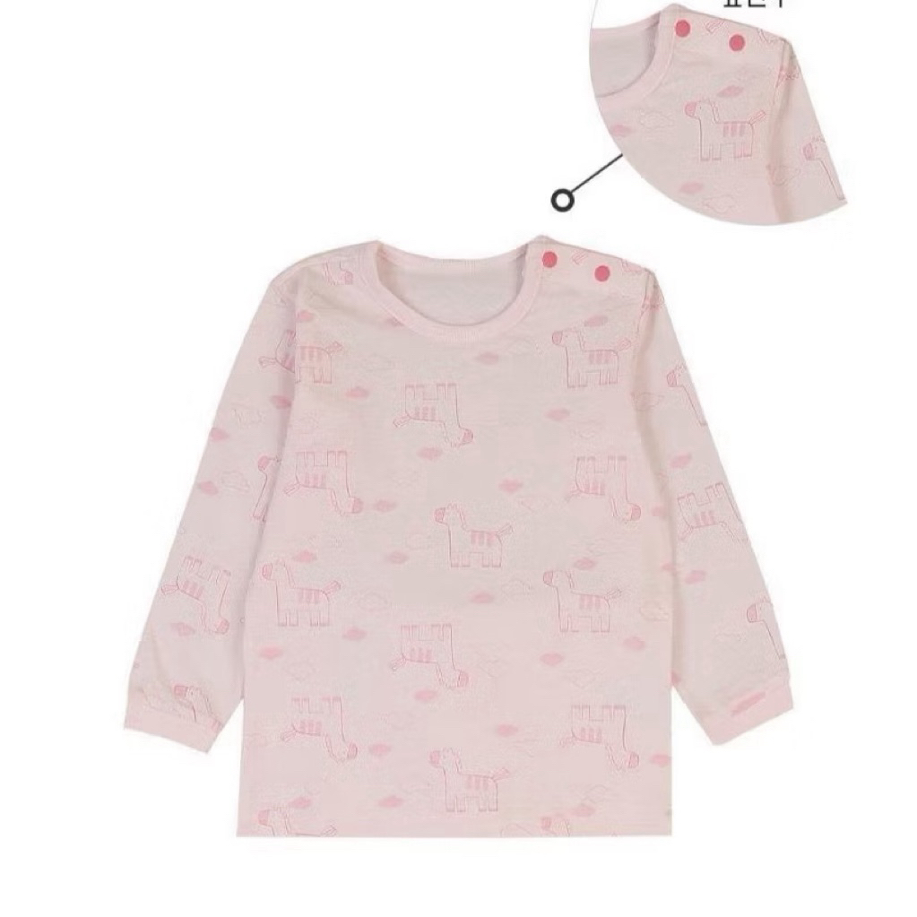 Màu Hồng - Bộ Happyland dài tay chất cotton mỏng mát cho bé