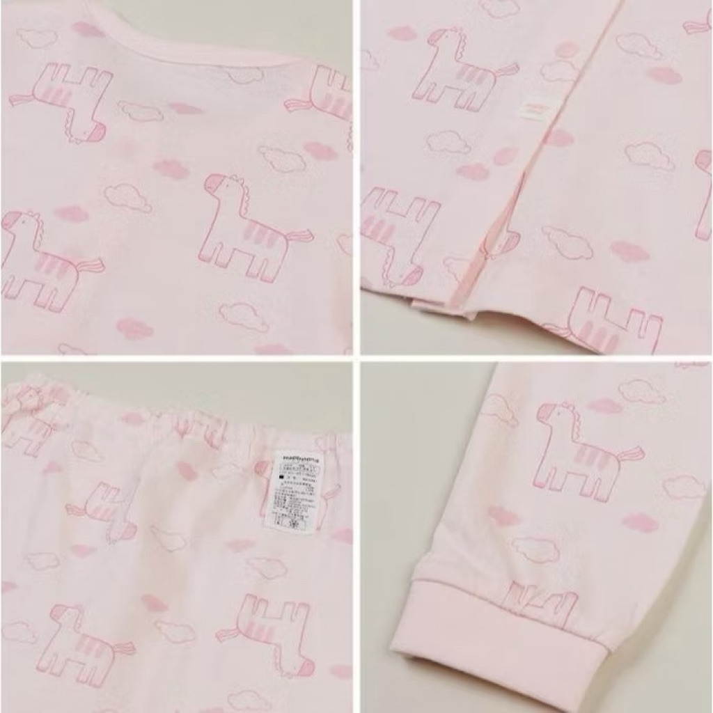 Màu Hồng - Bộ Happyland dài tay chất cotton mỏng mát cho bé