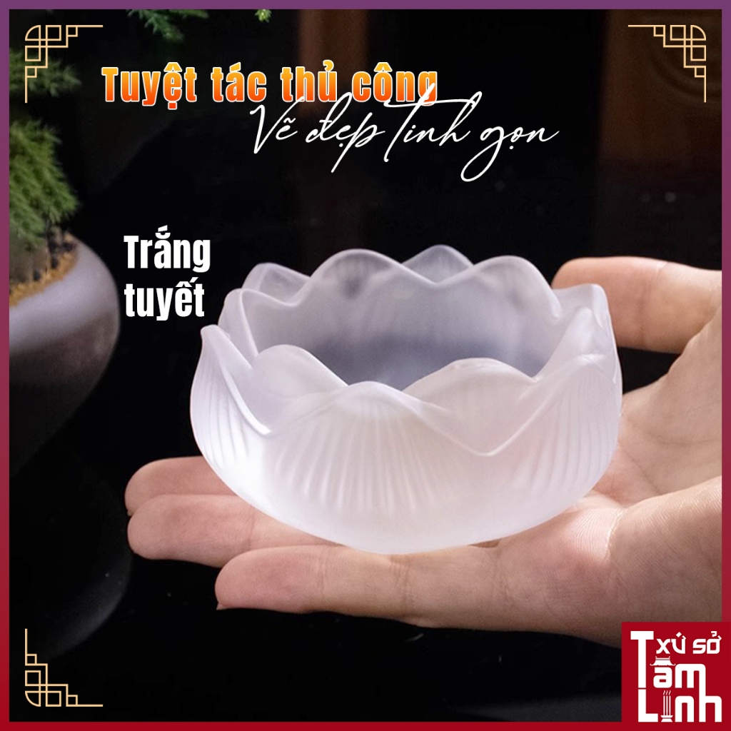 [Tặng Đế Hoa Sen] Chân Đèn Thủy Tinh Lưu Ly Hoa Sen Cúng Phật Đựng Viên Nén Nhiều Màu Sắc - Xứ Sở Tâm Linh