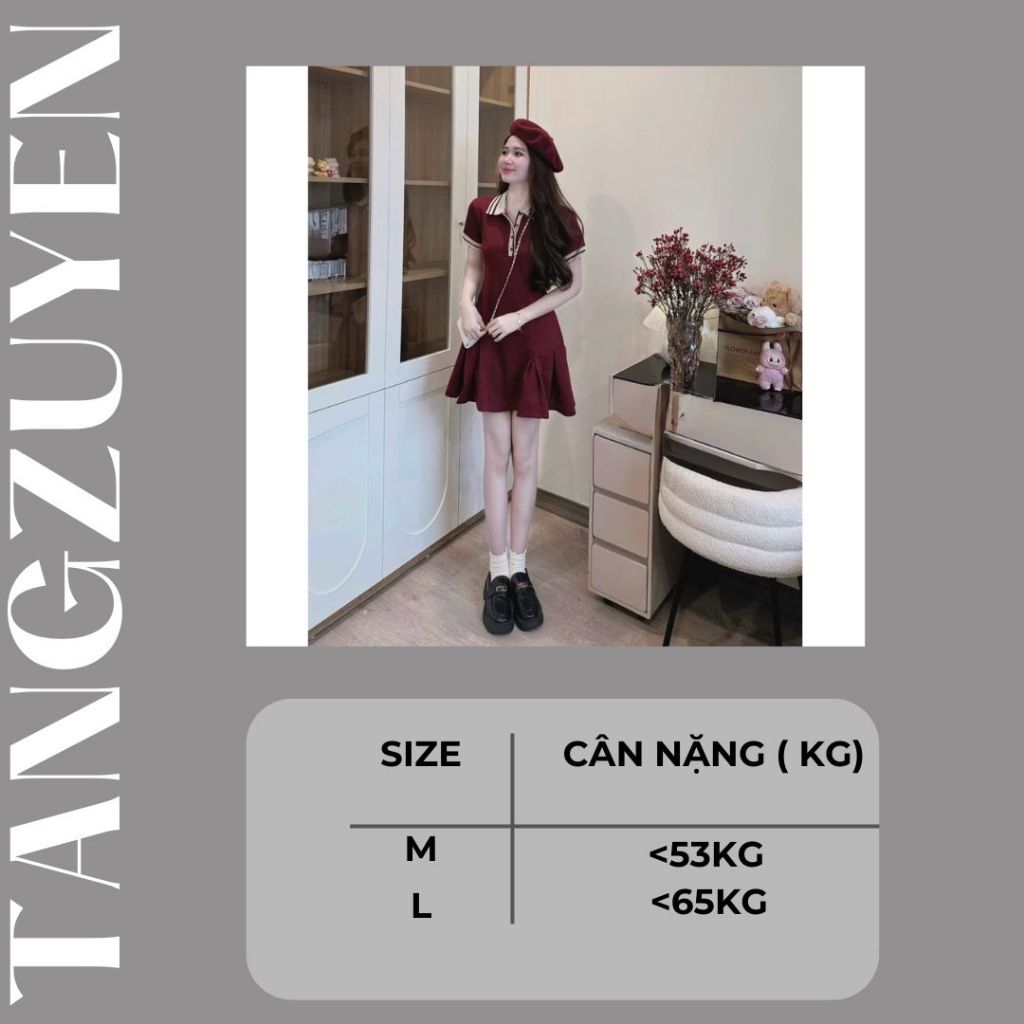 Váy đầm chữ A cổ áo Polo có chiết eo V044 phong cách Hepburn thiết kế nhẹ nhàng ngọt ngào
