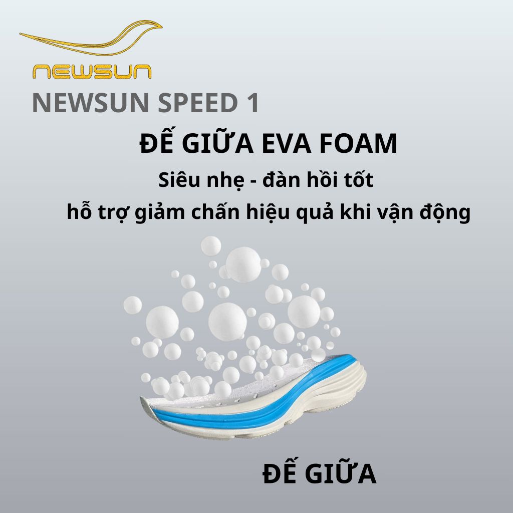 Giày Chạy Bộ NewSun Speed 1 – Đế EVA Đàn Hồi – Nhẹ Êm – Thoáng Khí – Chạy 1–15km – Sneaker Thể Thao Nam Nữ