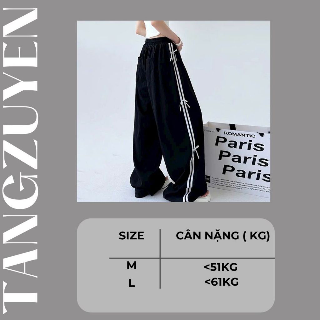 Quần phối ren nơ thêu, ống rộn, có chốt gấu, 2 size Có Túi Pants Women Nữ Nhung T764G