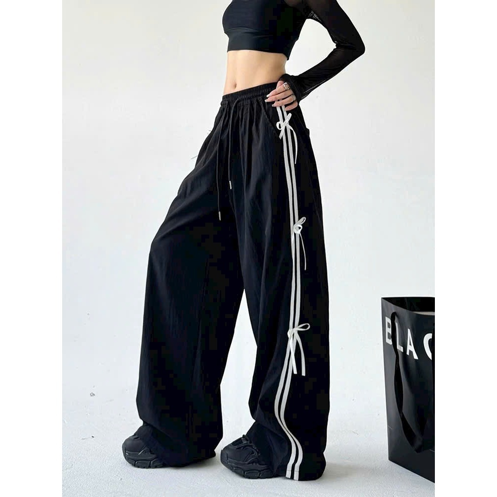 Quần phối ren nơ thêu, ống rộn, có chốt gấu, 2 size Có Túi Pants Women Nữ Nhung T764G