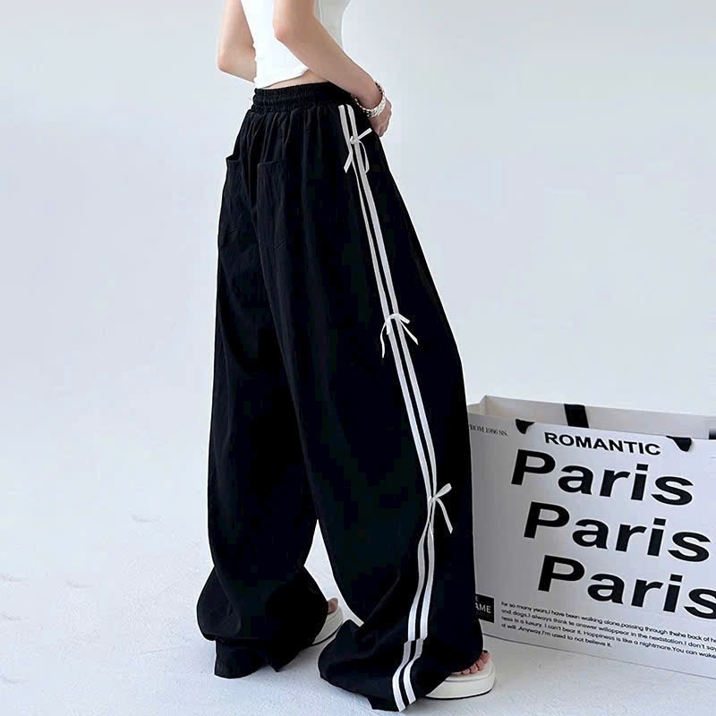 Quần phối ren nơ thêu, ống rộn, có chốt gấu, 2 size Có Túi Pants Women Nữ Nhung T764G