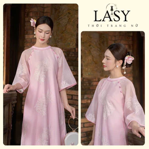 LASY Thời Trang Nữ| Áo Dài Cách Tân Cổ Tròn Tay Lỡ Thêu Hoa + Quần - AD1552