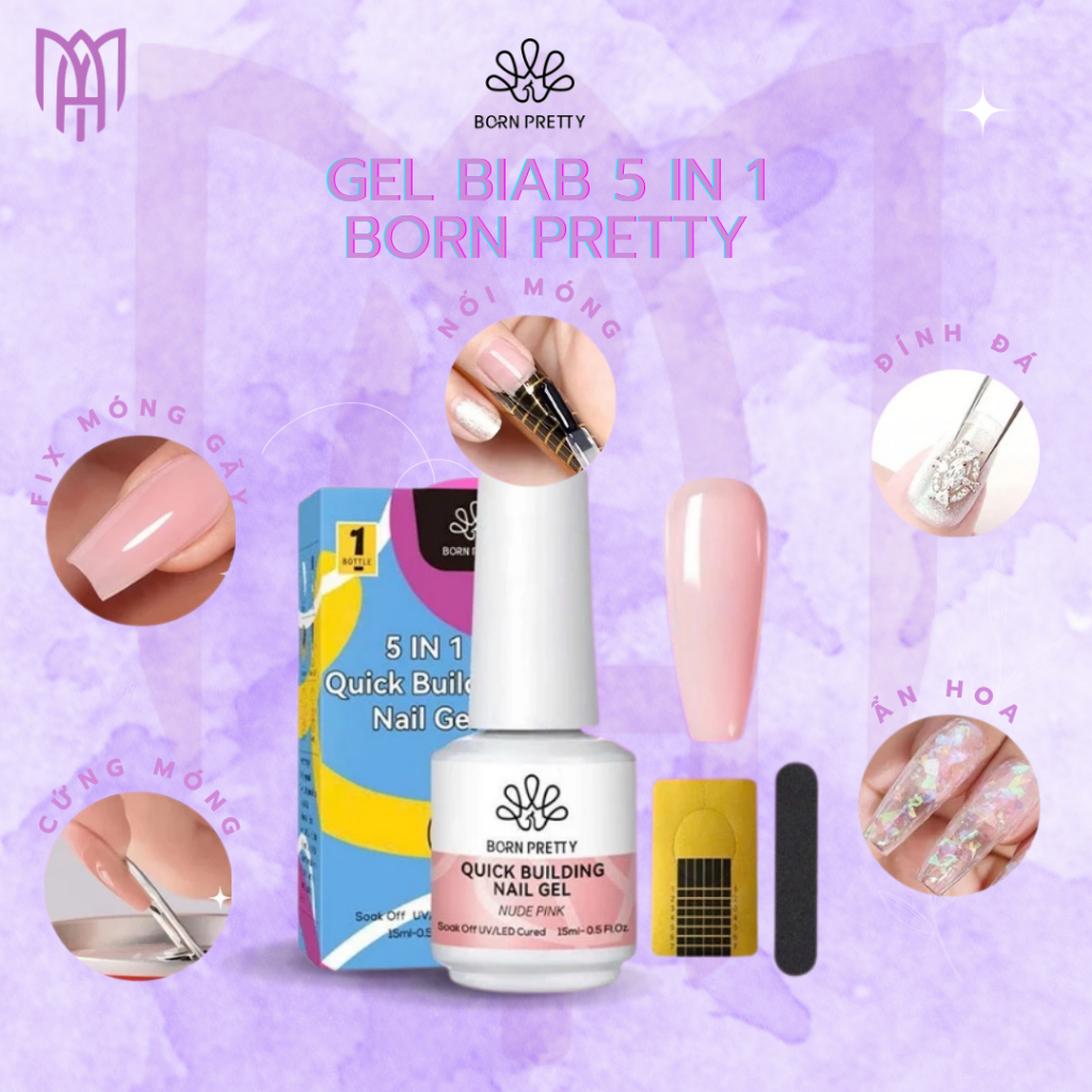 BIAB Gel 5 In 1 Born Pretty 15ml – Nối Móng, Gel Làm Dày Móng, Tạo Độ Cứng, Dễ Shape, Bám Tốt