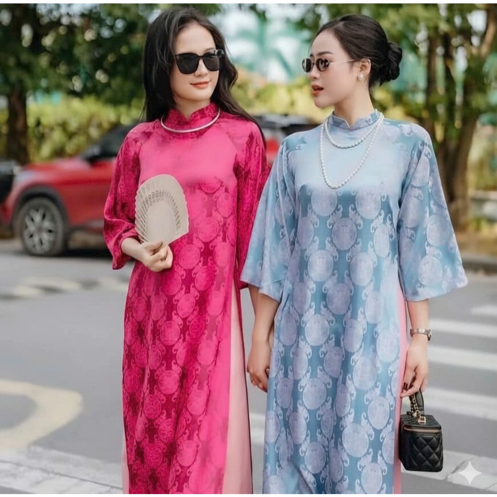 Set Áo dài cách tân dáng suông gấm thọ cổ cao tay lỡ basic nhiều màu Quần ống rộng lụa mỹ truyền thống mặc Lễ Tết T1455G