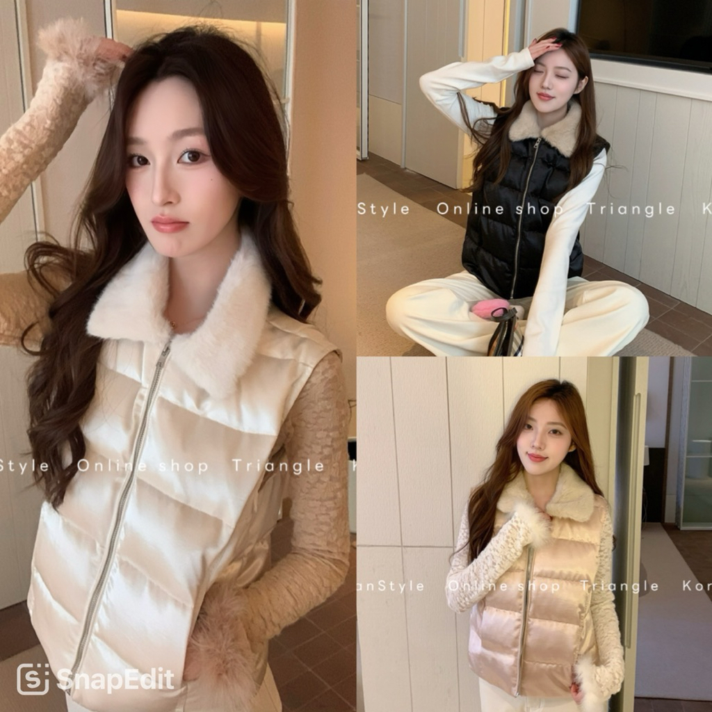 TRIANGLE - Love Gile Jacket (Cân nhắc kỹ, return is not welcomed)- Áo gile cổ phao phối cổ lông phong cách Hàn Quốc