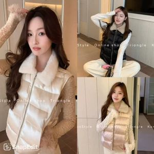 TRIANGLE - Love Gile Jacket (Cân nhắc kỹ, return is not welcomed)- Áo gile cổ phao phối cổ lông phong cách Hàn Quốc