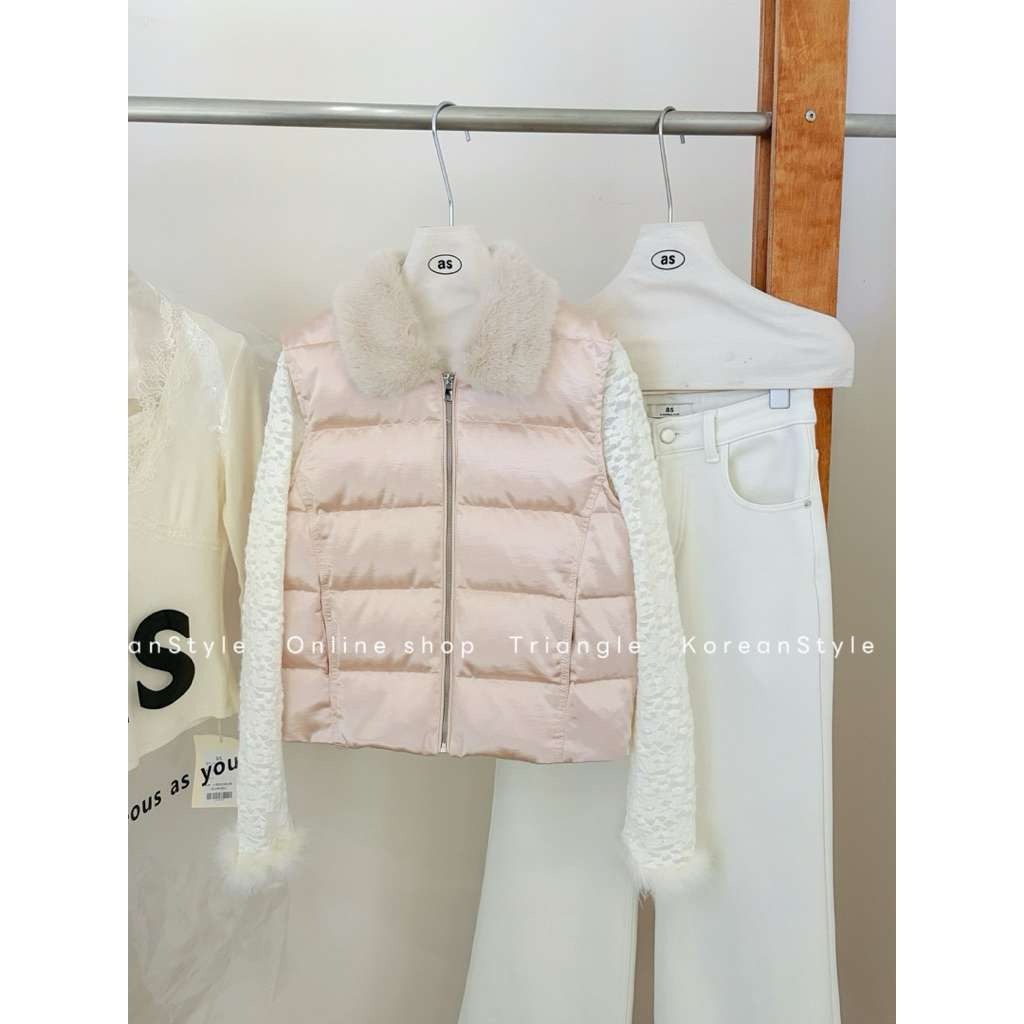 TRIANGLE - Love Gile Jacket (Cân nhắc kỹ, return is not welcomed)- Áo gile cổ phao phối cổ lông phong cách Hàn Quốc