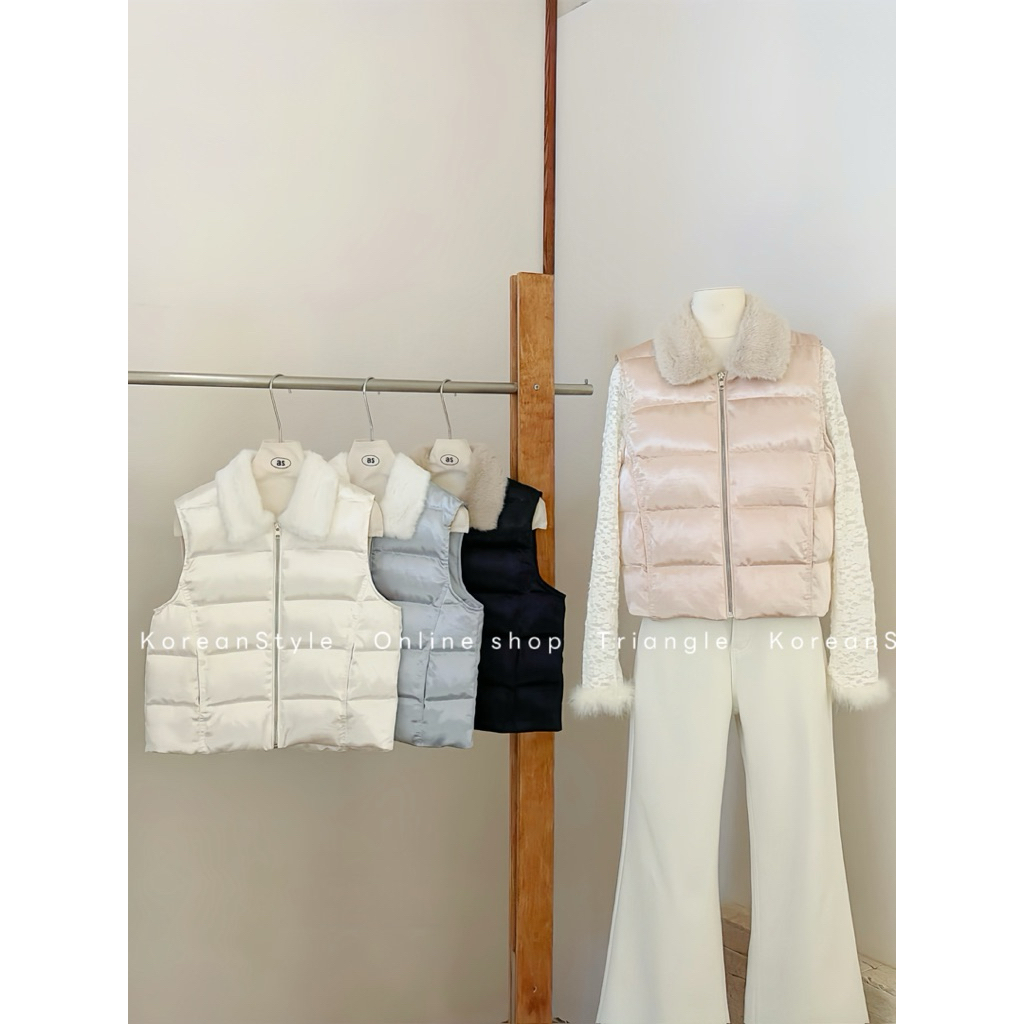 TRIANGLE - Love Gile Jacket (Cân nhắc kỹ, return is not welcomed)- Áo gile cổ phao phối cổ lông phong cách Hàn Quốc
