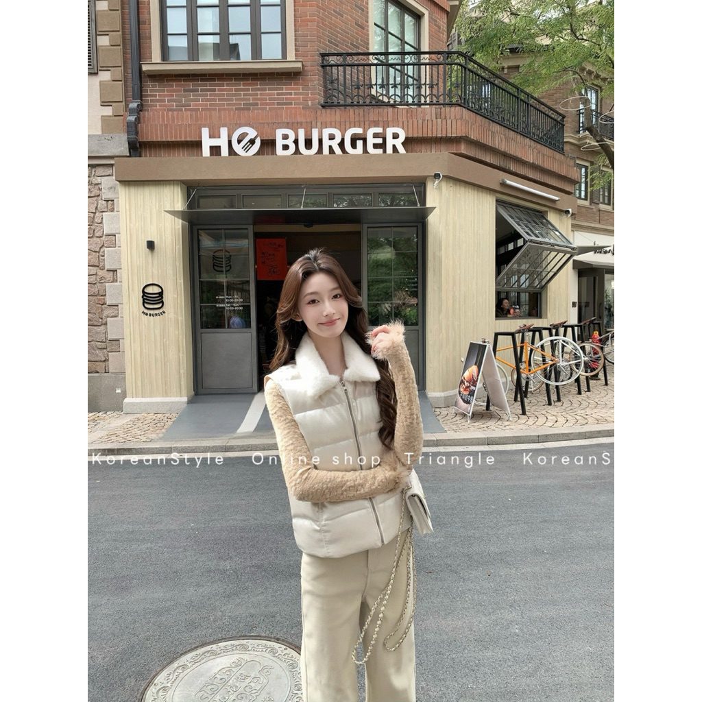 TRIANGLE - Love Gile Jacket (Cân nhắc kỹ, return is not welcomed)- Áo gile cổ phao phối cổ lông phong cách Hàn Quốc
