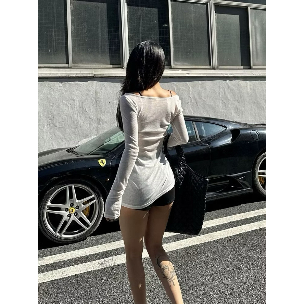 Áo dài tay xuyên thấu, áo trễ vai khoác ngoài bikini chất thun giấy, ôm body sexy