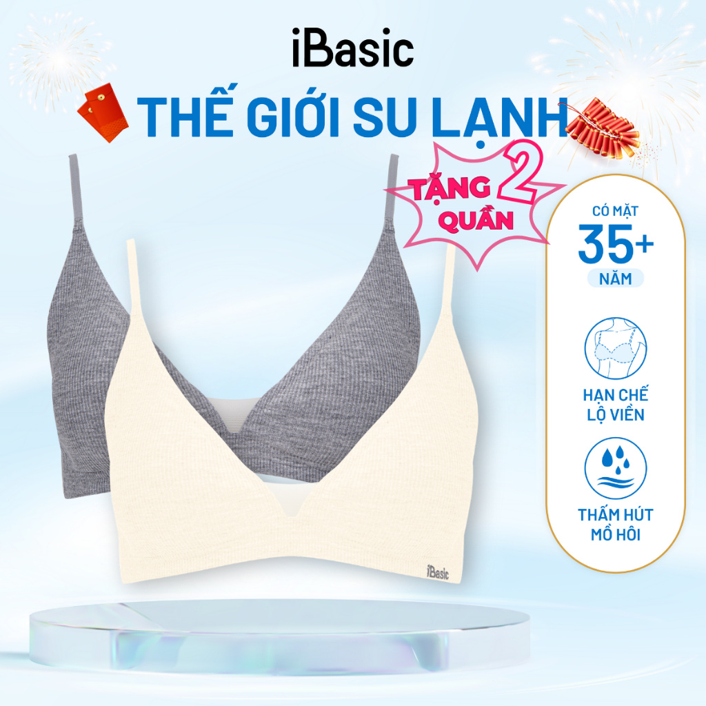 Combo 2 Áo ngực nữ su gân mút mỏng bralette iBasic không đường may tam giác BRAY111
