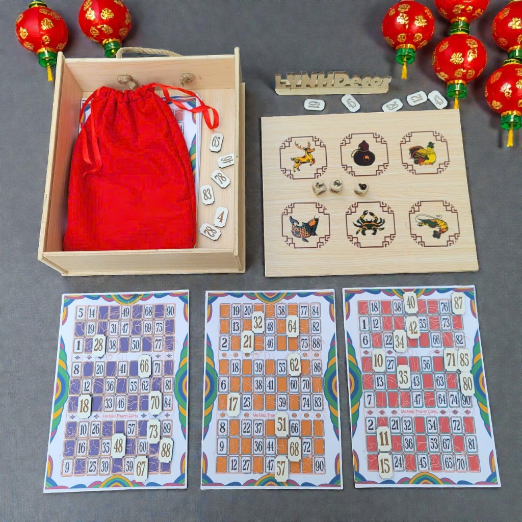 Bộ Đồ Chơi Cờ Lô Tô + Bầu Cua 2 trong 1. Free in tên theo yêu cầu