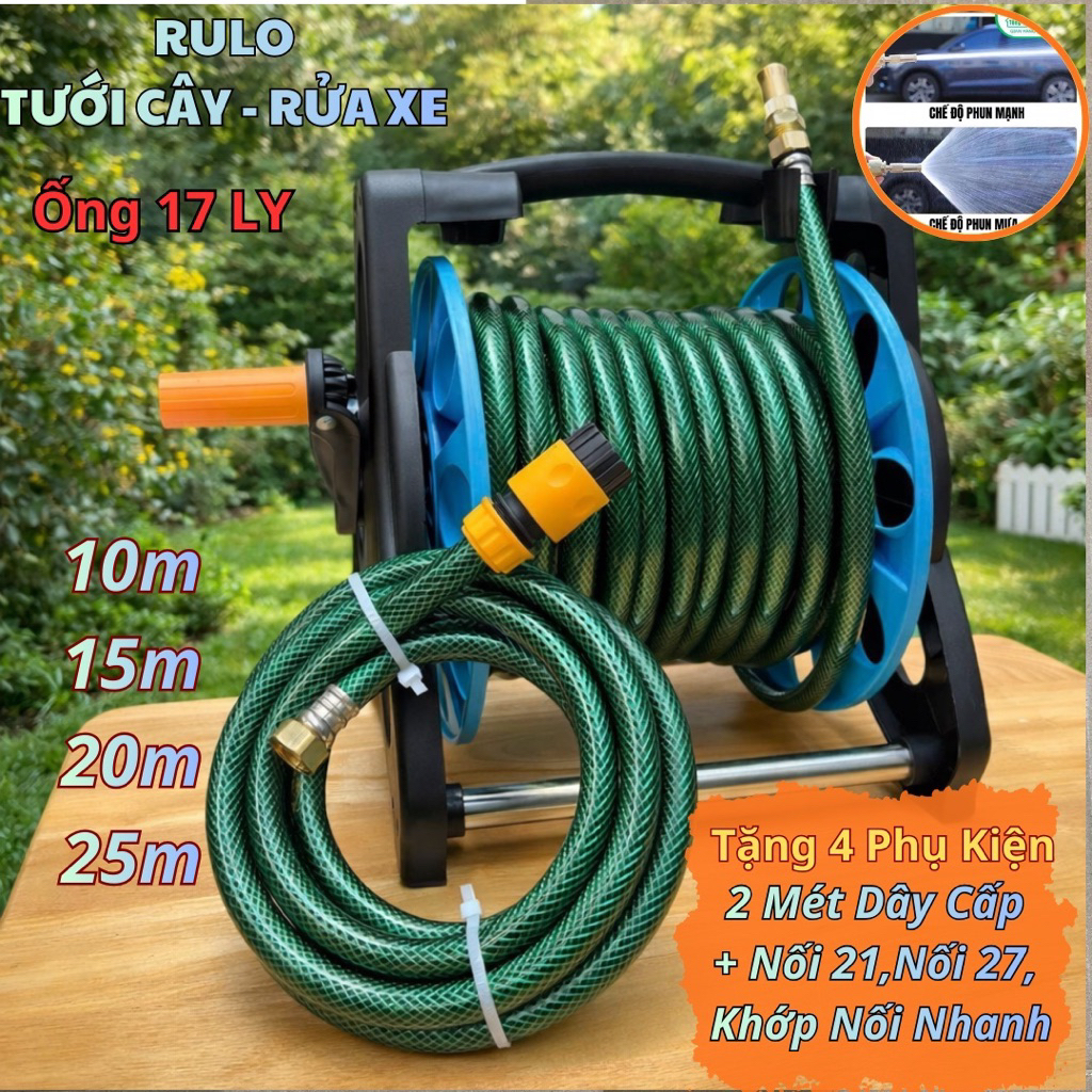 Bộ RuLo [5 -25] Mét Dây 17 LY Xịt Tưới Cây, Rửa Xe Gắn Vào Vòi, Ống PVC ...