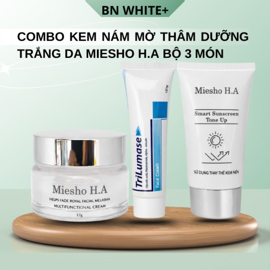 Kem Nám Mờ Thâm Miesho H.A Dưỡng Trắng  Phục Hồi Da, Cấp Ẩm, Chống Lão Hóa Bộ 3 Món