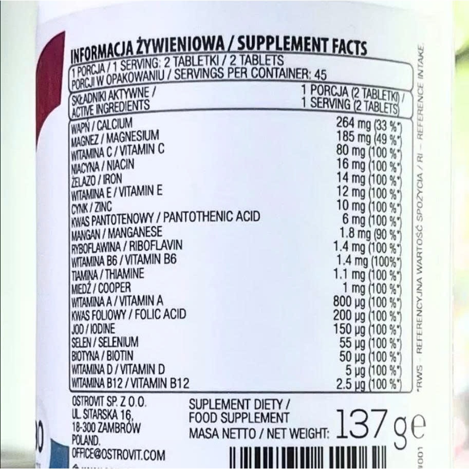 [BN] Thực Phẩm Bổ Sung Vitamin và Khoáng Chất Ostrovit Vit&Min 100% - 90 viên - KEYGYM