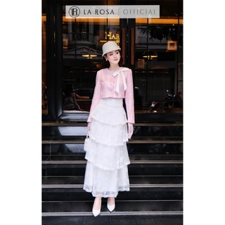 Set Đầm Dự Tiệc Sang Chảnh La Rosa Áo Dạ Dáng Lửng Phối Nơ Nổi Bật Mix Chân Váy Dài Tầng Xòe phồng Sang Chảnh S1028