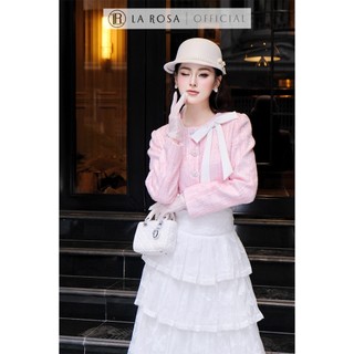 Set Đầm Dự Tiệc Sang Chảnh La Rosa Áo Dạ Dáng Lửng Phối Nơ Nổi Bật Mix Chân Váy Dài Tầng Xòe phồng Sang Chảnh S1028