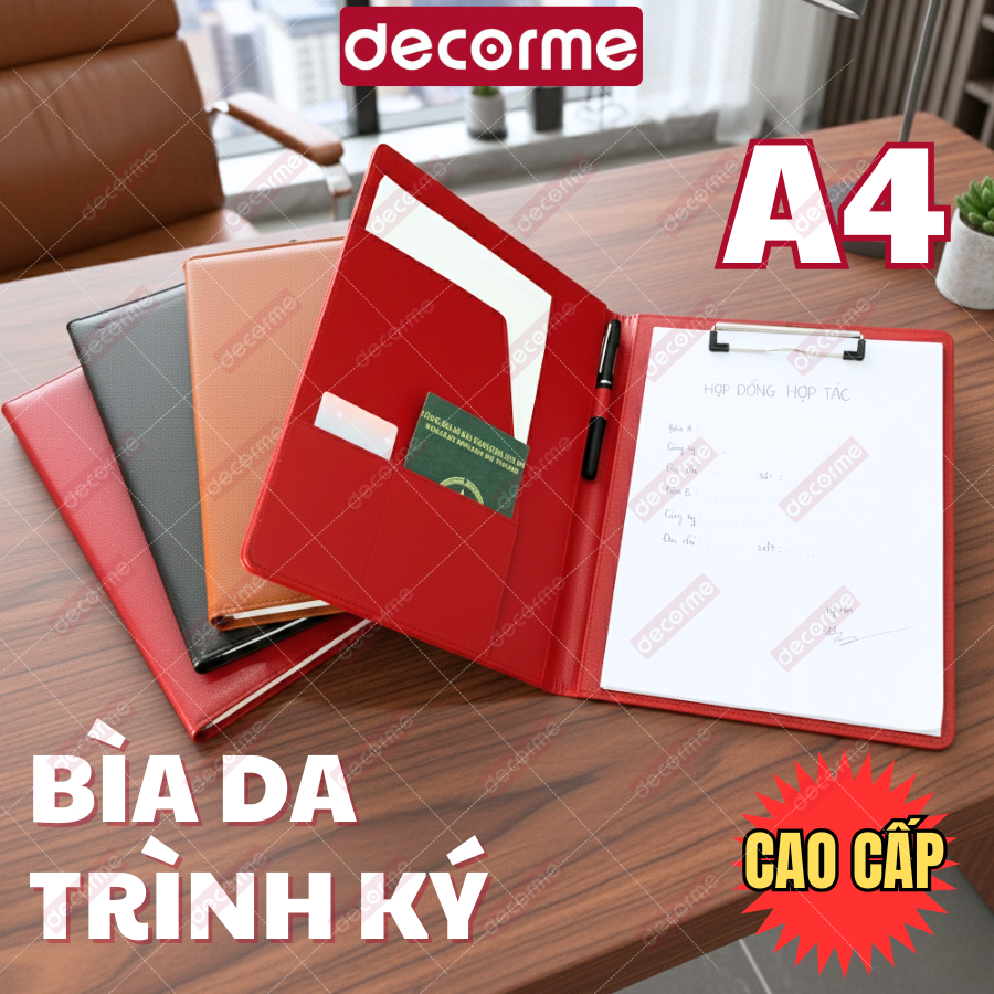Bìa trình kí da A4 File kẹp tài liệu file trình ký DecorMe đựng tài liệu, hồ dơ, hợp đồng ký kết phụ kiện văn phòng phẩm