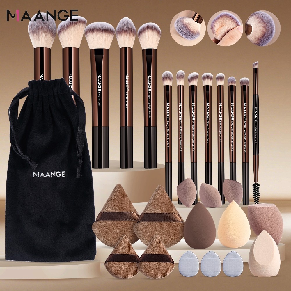 MAANGE Bộ 13 Cọ make up Lông mềm ống nhôm tay cầm pha lê chất lượng cao Bộ Cọ Bông phấn và túi đựng mỹ phẩm 52037