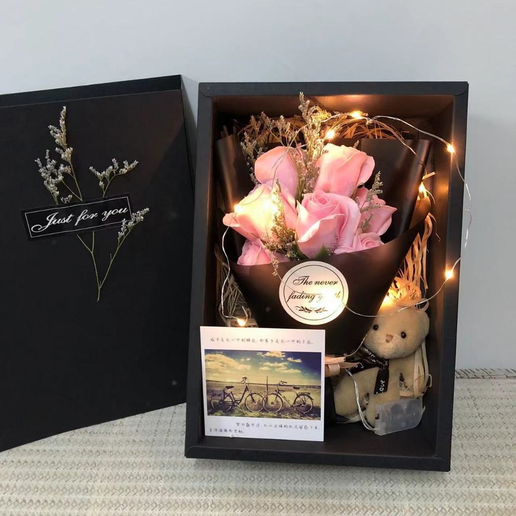 Quà Tặng Valentine YangYang Hoa Hồng Sáp Có Đèn LED & Gấu – Quà Tặng 14/2 Cho Người Yêu, Bạn Gái