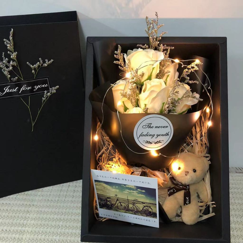 Quà Tặng Valentine YangYang Hoa Hồng Sáp Có Đèn LED & Gấu – Quà Tặng 14/2 Cho Người Yêu, Bạn Gái