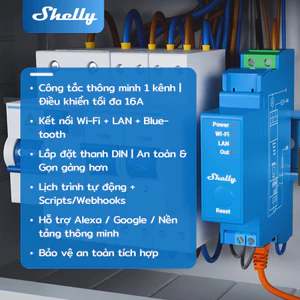 Shelly Pro 1 Công Tắc Thông Minh 1 Kênh DIN-Rail 16A Wi-Fi / LAN / Bluetooth Điều Khiển Đèn / Máy / Máy Bơm