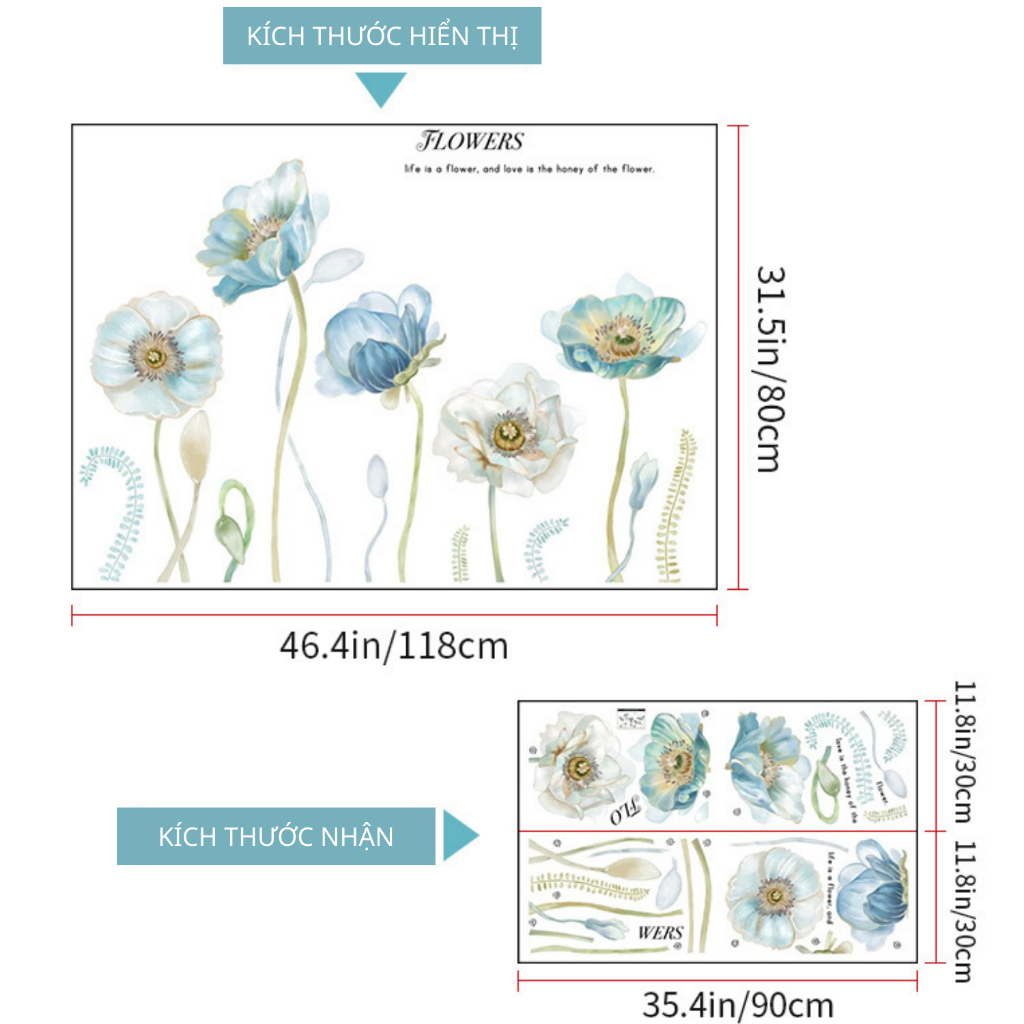Decal Dán Tường Hoa 3D Nghệ Thuật Thanh Lịch Có Keo Sẵn 118x80cm - Trang Trí Phòng Khách, Phòng Ngủ