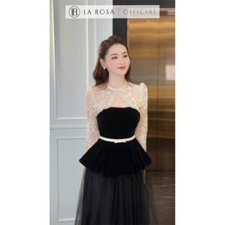 Set Đầm Dáng Dài Tiểu Thư La Rosa Áo Dài Tay Dáng Xòe Phối Đai Eo Nổi Bật Mix Chân Váy Xếp Li Xòe Nhẹ Tôn Dáng S1039