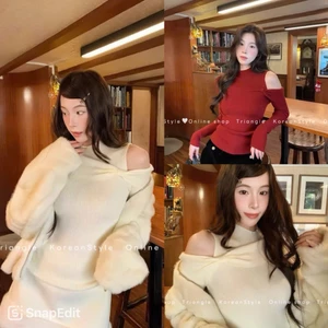 Triangle GS - Baby Flower Knit (Cân nhắc kỹ, return is not welcomed) - Áo len kiểu GS bẹt vai đính nơ