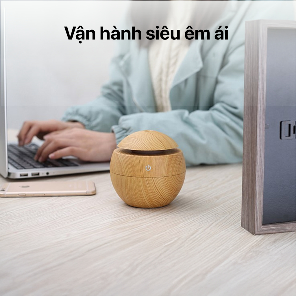 Máy phun sương xông tinh dầu vân gỗ, máy tạo độ ẩm mini trong phòng