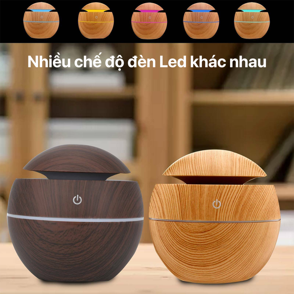 Máy phun sương xông tinh dầu vân gỗ, máy tạo độ ẩm mini trong phòng