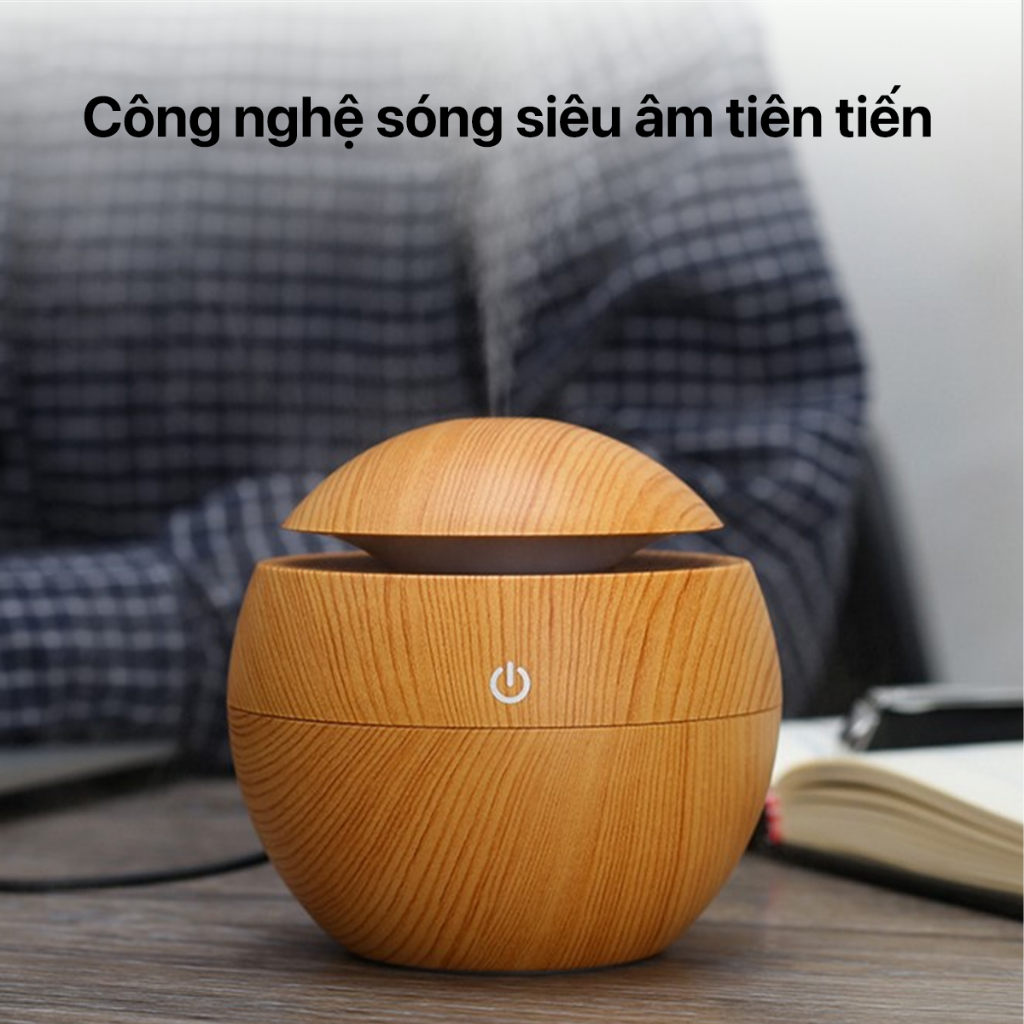Máy phun sương xông tinh dầu vân gỗ, máy tạo độ ẩm mini trong phòng