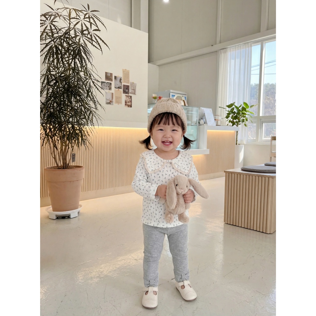 Set bộ dài tay bé gái Miniumbaby cổ nơ bánh bèo mix quần legging điệu đà, chất vải cotton mềm SB2558
